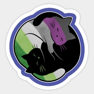 Aroace Yin Yang Cat LGBT Asexual Aromantic Pride Flag Sticker